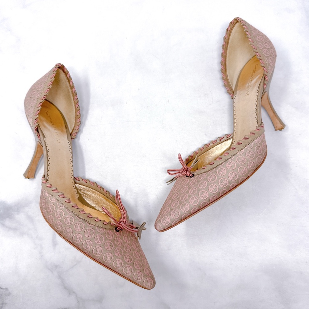 Giorgio Armani Vintage Y2K GA Monogram Logo Bow Mid Height Heel Pumps Coquette